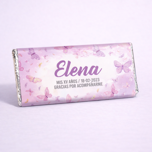 BARRAS DE CHOCOLATE PERSONALIZADAS DISEÑO #1101 MARIPOSAS XV AÑOS