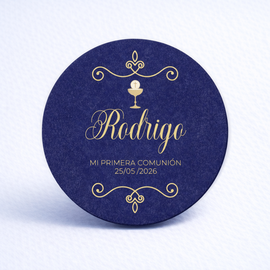 OBLEAS RELLENAS PERSONALIZADAS DISEÑO #47540 AZUL REY CON DORADO PRIMERA COMUNIÓN