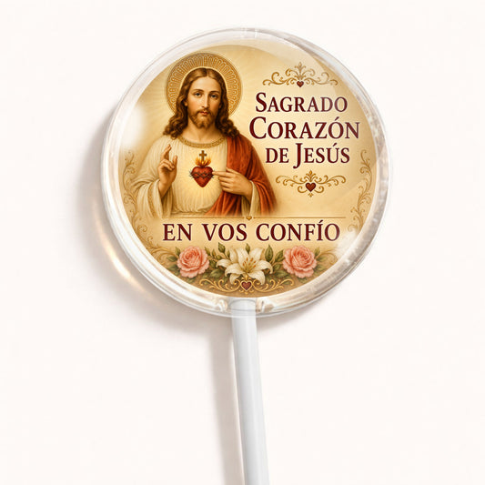 PALETAS DE CARAMELO PERSONALIZADAS DISEÑO #4829-3 SAGRADO CORAZÓN DE JESÚS