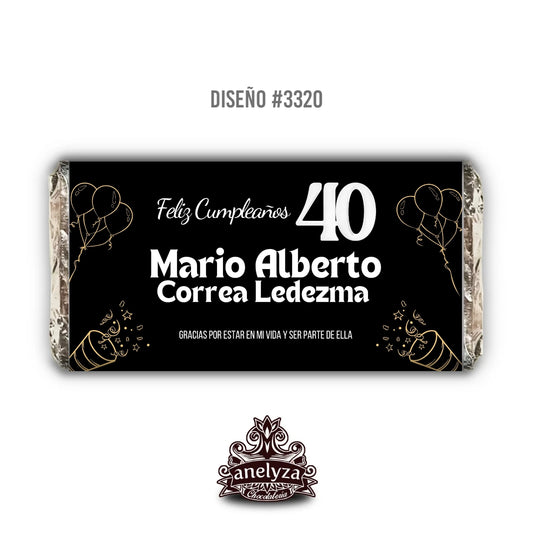 BARRAS DE CHOCOLATE PERSONALIZADAS DISEÑO #3320 CUMPLEAÑOS HOMBRE
