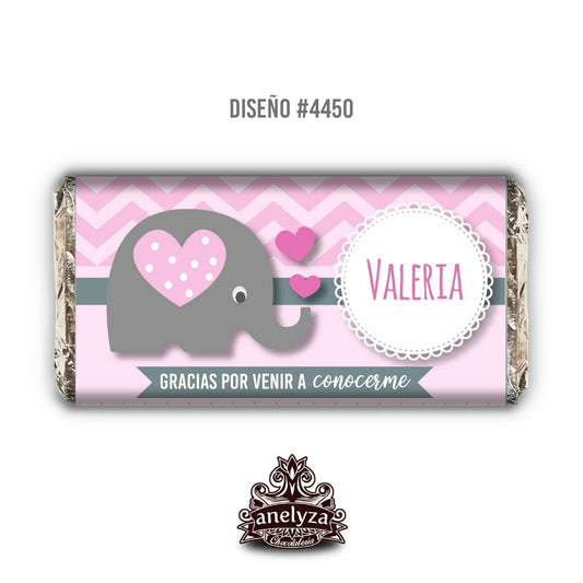BARRAS DE CHOCOLATE PERSONALIZADAS DISEÑO #4450 ELEFANTITA NACIMIENTO/BABY SHOWER