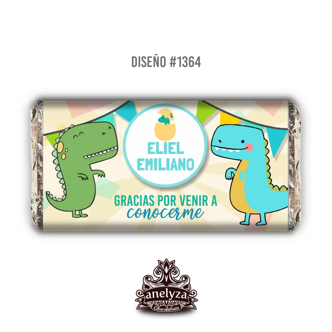 BARRAS DE CHOCOLATE PERSONALIZADAS DISEÑO #1364 DINOSAURIOS NACIMIENTO/BABY SHOWER