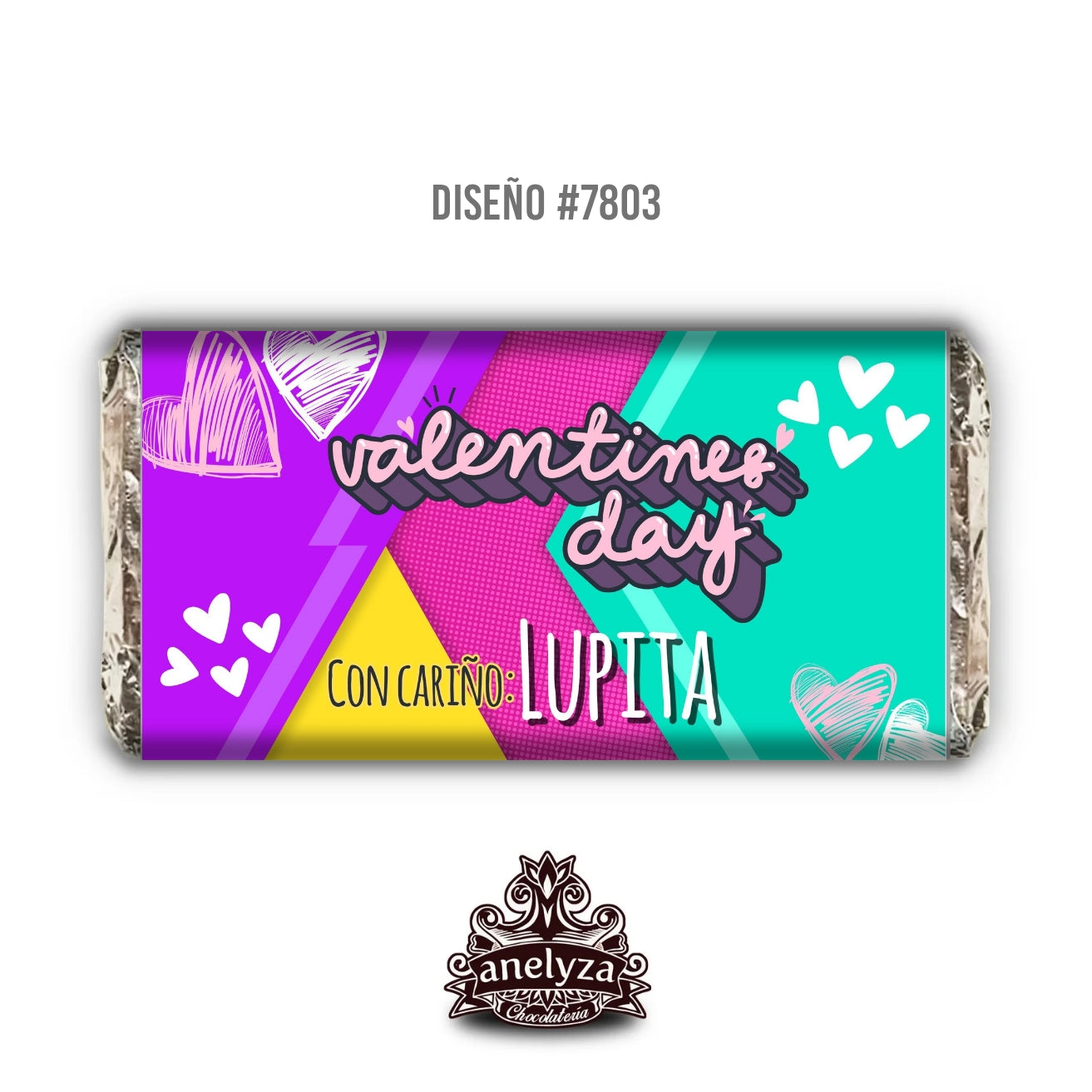 BARRAS DE CHOCOLATE PERSONALIZADAS DISEÑO #7803 SAN VALENTIN DIA DEL AMOR Y LA AMISTAD COLORES