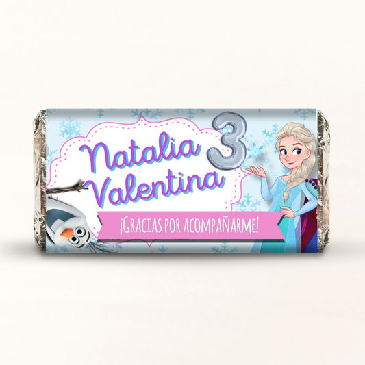 BARRAS DE CHOCOLATE PERSONALIZADAS DISEÑO #8857 FROZEN FIESTAS INFANTILES