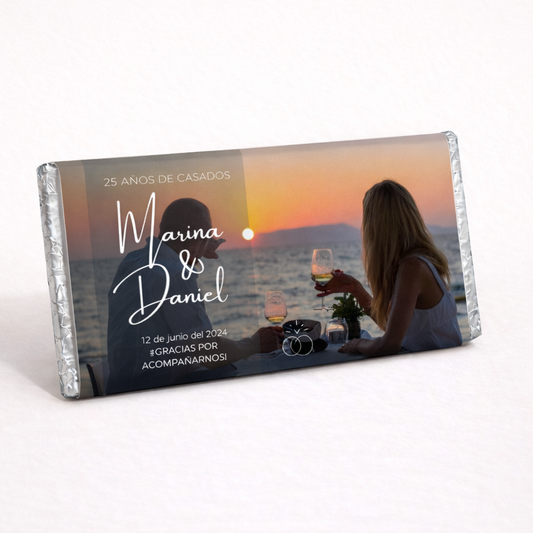 BARRAS DE CHOCOLATE PERSONALIZADAS DISEÑO #AB007 ANIVERSARIO DE BODAS CON FOTO