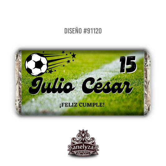 BARRAS DE CHOCOLATE PERSONALIZADAS DISEÑO #91120 CUMPLEAÑOS HOMBRE FUTBOL