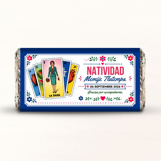 BARRAS DE CHOCOLATE PERSONALIZADAS DISEÑO #7351 LOTERÍA CUMPLEAÑOS DE MUJER