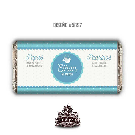 BARRAS DE CHOCOLATE PERSONALIZADAS DISEÑO #5897 AZUL BAUTIZO/PRIMERA COMUNIÓN