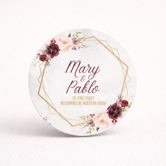 OBLEAS RELLENAS PERSONALIZADAS DISEÑO #4119 FLORES COLOR VINO BODAS