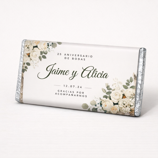 BARRAS DE CHOCOLATE PERSONALIZADAS DISEÑO #AB004 ANIVERSARIO DE BODAS