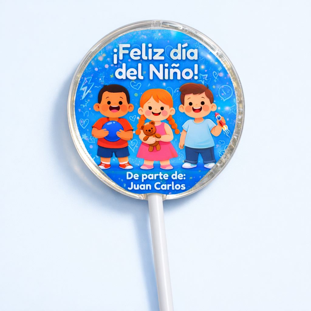 PALETAS DE CARAMELO PERSONALIZADAS DISEÑO #1249-9 DIA DEL NIÑO