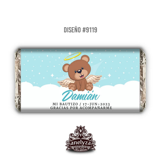 BARRAS DE CHOCOLATE PERSONALIZADAS DISEÑO #9119 ANGELITO BAUTIZO/PRIMERA COMUNIÓN