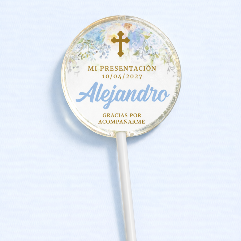 PALETAS DE CARAMELO PERSONALIZADAS DISEÑO #6202-6 PRESENTACIÓN DE 3 AÑOS