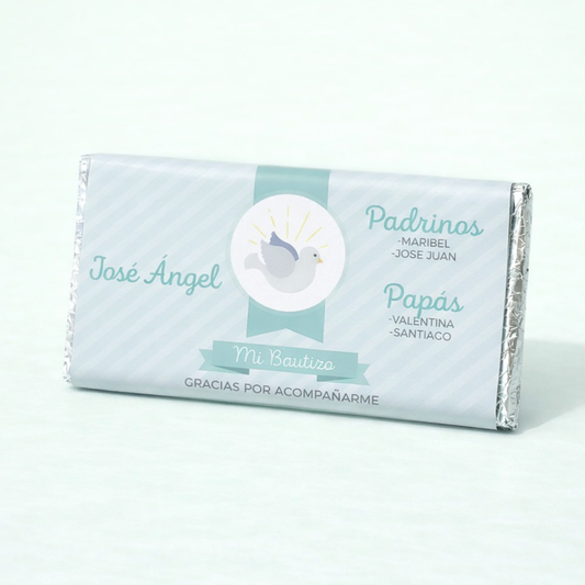BARRAS DE CHOCOLATE PERSONALIZADAS DISEÑO #1623 VERDE MENTA BAUTIZO/PRIMERA COMUNIÓN