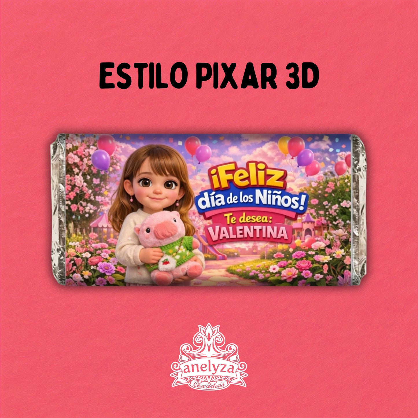 BARRAS DE CHOCOLATE PARA NIÑA PERSONALIZADAS CON TU IMAGEN EN CARICATURA / DISEÑO DIA DEL NIÑO