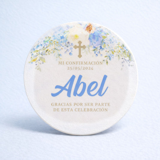 OBLEAS RELLENAS PERSONALIZADAS DISEÑO #08905 FLORES AZULES PRIMERA COMUNIÓN