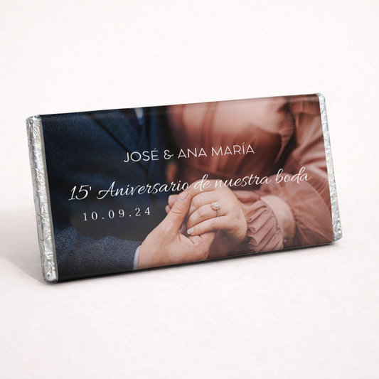 BARRAS DE CHOCOLATE PERSONALIZADAS DISEÑO #AB013 ANIVERSARIO DE BODAS CON FOTO