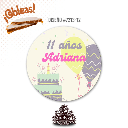 OBLEAS RELLENAS PERSONALIZADAS DISEÑO #7213-12 CUMPLEAÑOS MUJER
