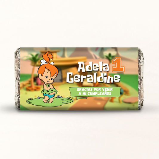 BARRAS DE CHOCOLATE PERSONALIZADAS DISEÑO #59867 PEBBLES PICAPIEDRA FIESTAS INFANTILES