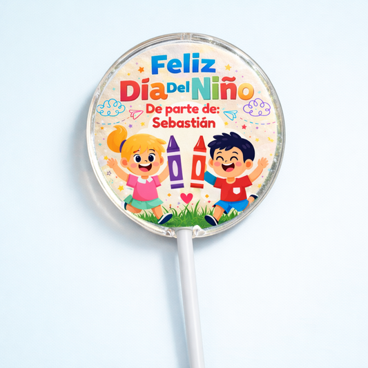 PALETAS DE CARAMELO PERSONALIZADAS DISEÑO #1249-8 DIA DEL NIÑO