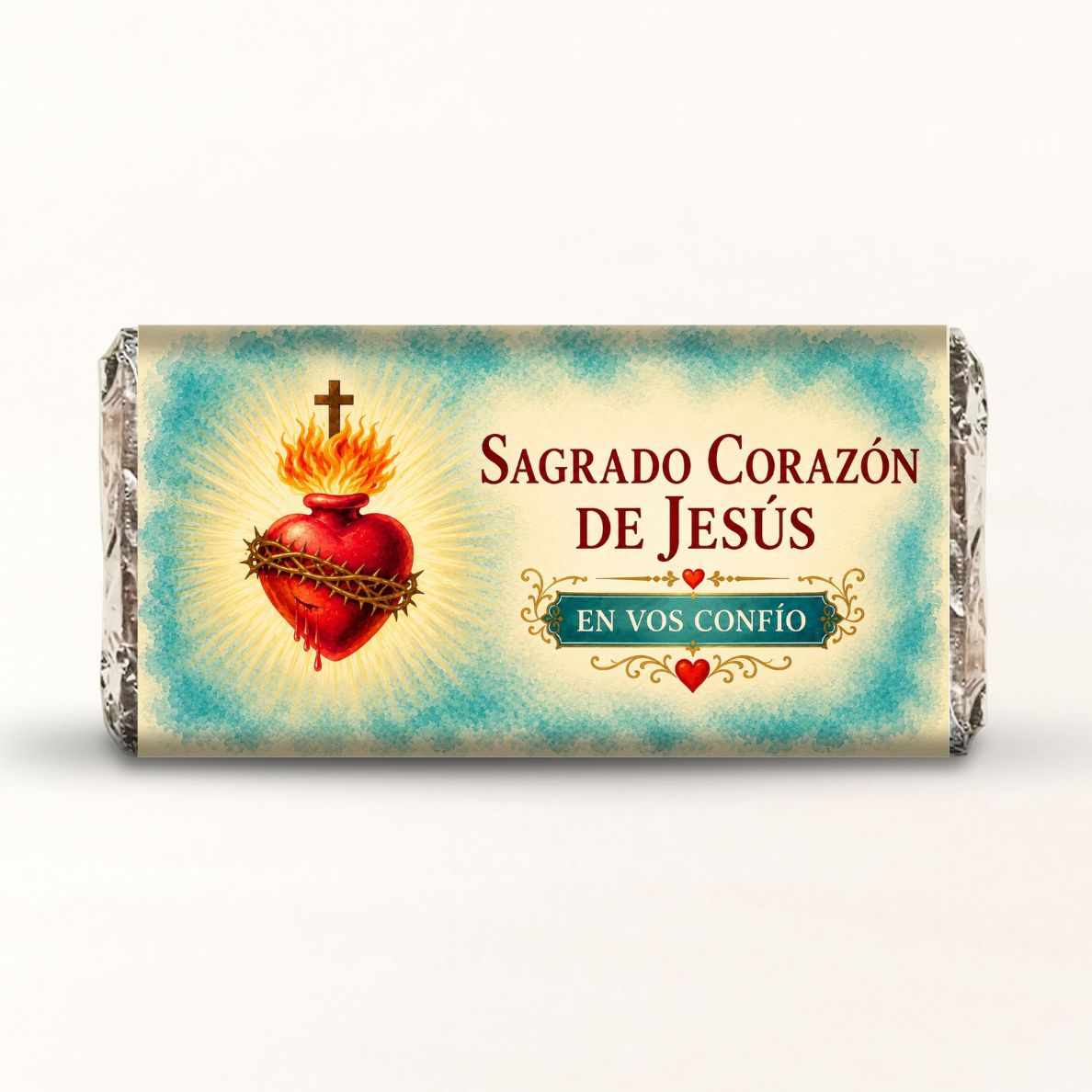 BARRAS DE CHOCOLATE PERSONALIZADAS DISEÑO RELIGIOSO #4829-3 SAGRADO CORAZÓN DE JESÚS