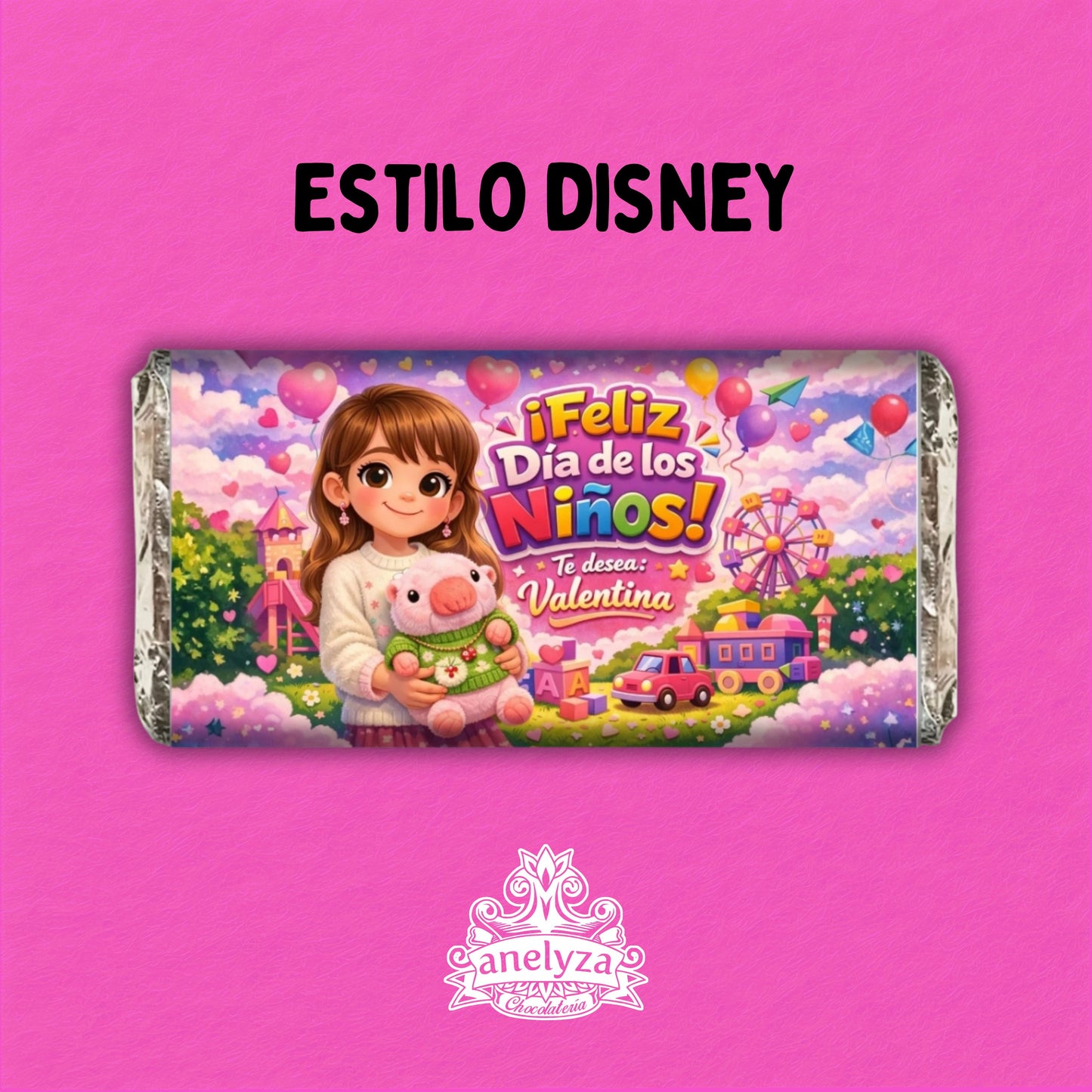 BARRAS DE CHOCOLATE PARA NIÑA PERSONALIZADAS CON TU IMAGEN EN CARICATURA / DISEÑO DIA DEL NIÑO