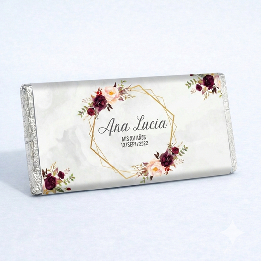 BARRAS DE CHOCOLATE PERSONALIZADAS DISEÑO #4119 XV AÑOS