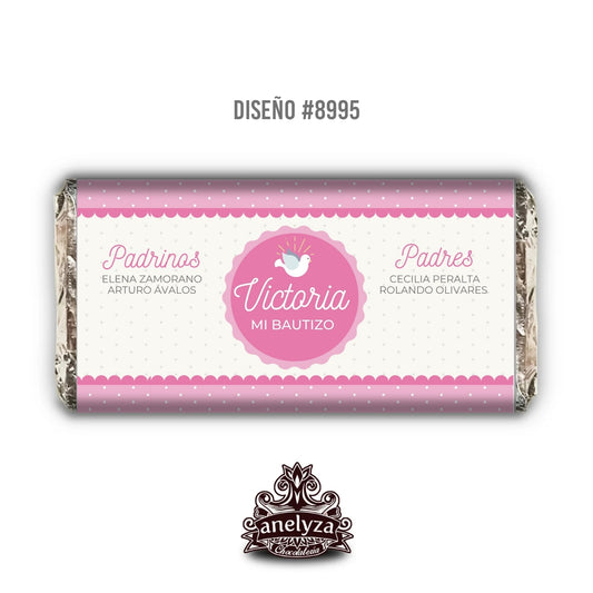 BARRAS DE CHOCOLATE PERSONALIZADAS DISEÑO #8995 ROSA BAUTIZO/PRIMERA COMUNIÓN