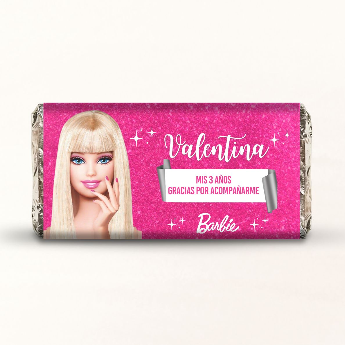 BARRAS DE CHOCOLATE PERSONALIZADAS DISEÑO #15837 BARBIE FIESTAS INFANTILES