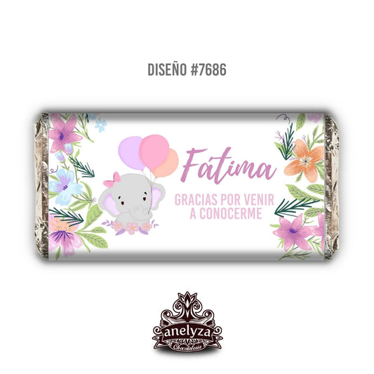 BARRAS DE CHOCOLATE PERSONALIZADAS DISEÑO #7686 ELEFANTITA NACIMIENTO/BABY SHOWER