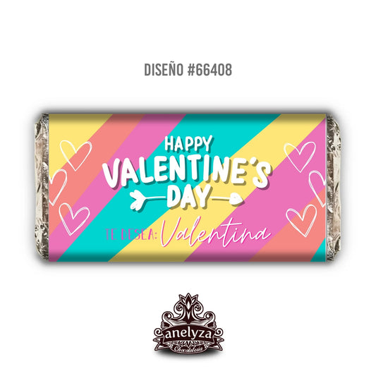 BARRAS DE CHOCOLATE PERSONALIZADAS DISEÑO #66408 SAN VALENTIN DIA DEL AMOR Y LA AMISTAD COLORIDO