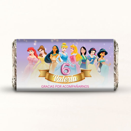 BARRAS DE CHOCOLATE PERSONALIZADAS DISEÑO #89436 PRINCESAS DISNEY FIESTAS INFANTILES