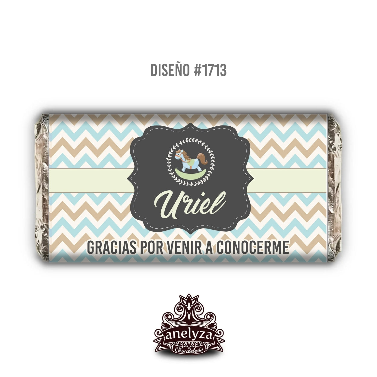 BARRAS DE CHOCOLATE PERSONALIZADAS DISEÑO #1773 CABALLITO NACIMIENTO/BABY SHOWER