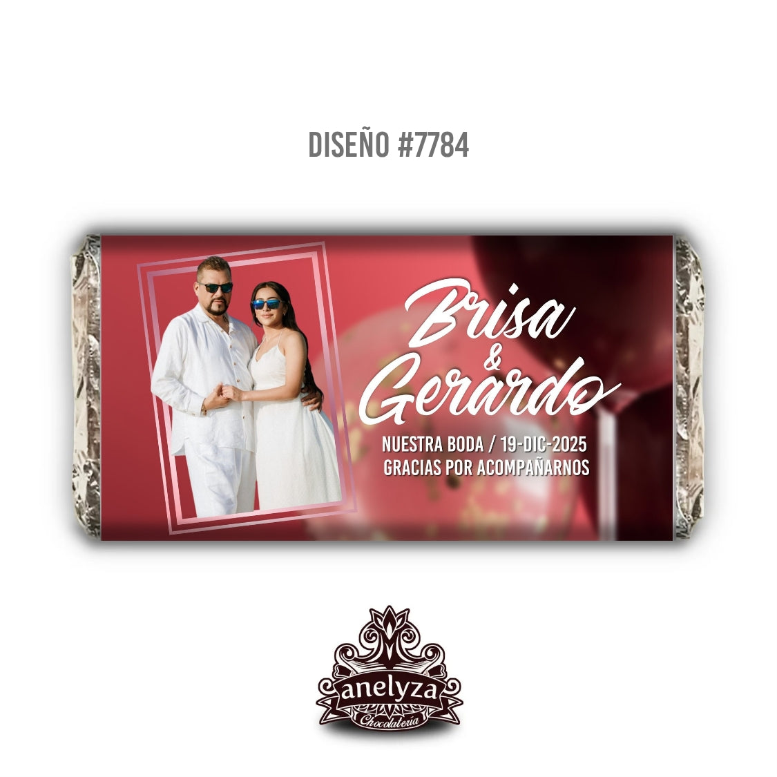BARRAS DE CHOCOLATE PERSONALIZADAS DISEÑO #7784 BODAS CON FOTO