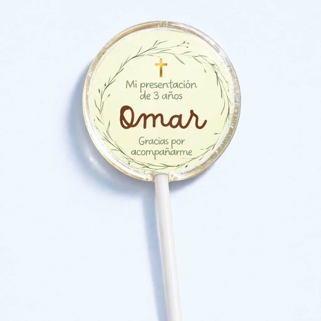 PALETAS DE CARAMELO PERSONALIZADAS DISEÑO #6202-14 PRESENTACIÓN DE 3 AÑOS