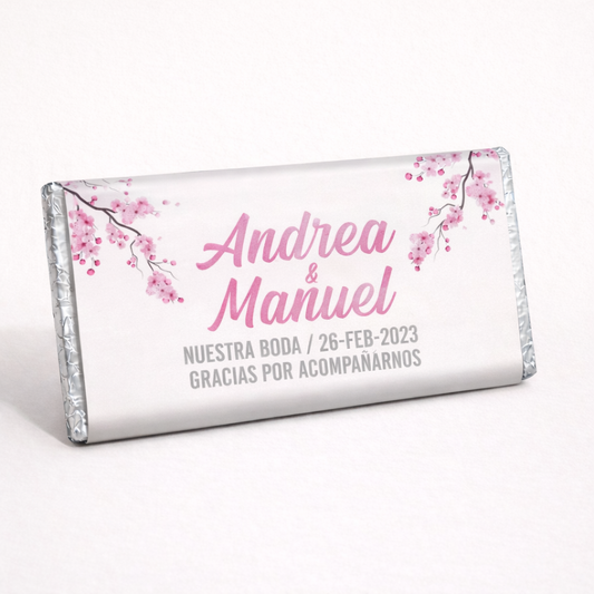 BARRAS DE CHOCOLATE PERSONALIZADAS DISEÑO #29007 FLOR DE CEREZO BODAS