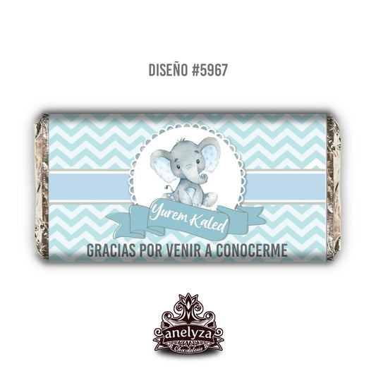 BARRAS DE CHOCOLATE PERSONALIZADAS DISEÑO #5967 ELEFANTITO NACIMIENTO/BABY SHOWER