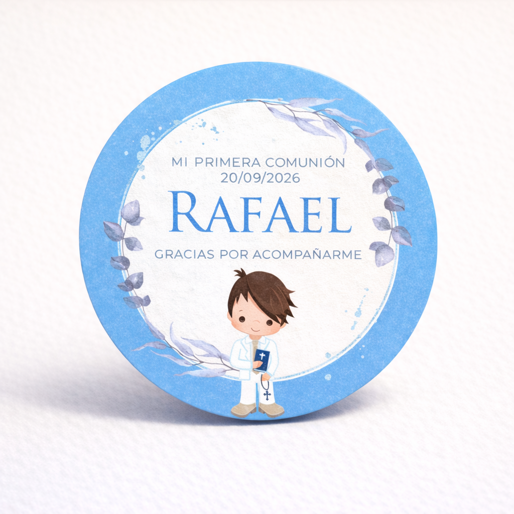 OBLEAS RELLENAS PERSONALIZADAS DISEÑO #29393-2 AZUL CELESTE NIÑO PRIMERA COMUNIÓN