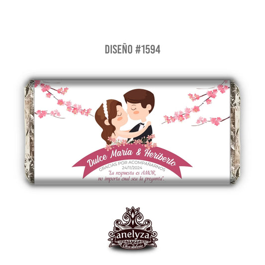 BARRAS DE CHOCOLATE PERSONALIZADAS DISEÑO #1594 DIBUJO CASADOS BODAS