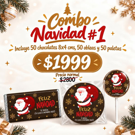 COMBO NAVIDEÑO #1 50 CHOCOLATES 8X4 CMS, 50 0BLEAS DE CAJETA, 50 PALETAS