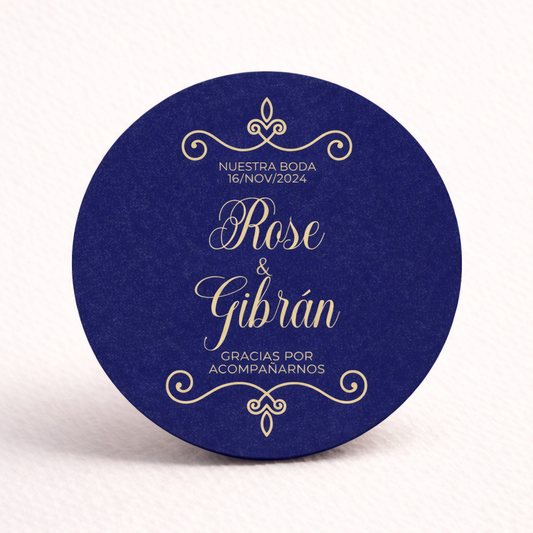 OBLEAS RELLENAS PERSONALIZADAS DISEÑO #47540 AZUL REY CON DORADO BODAS