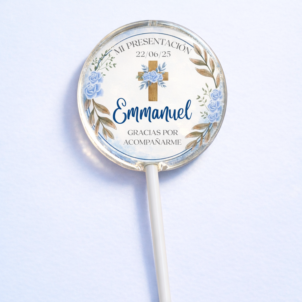 PALETAS DE CARAMELO PERSONALIZADAS DISEÑO #6202-4 PRESENTACIÓN DE 3 AÑOS