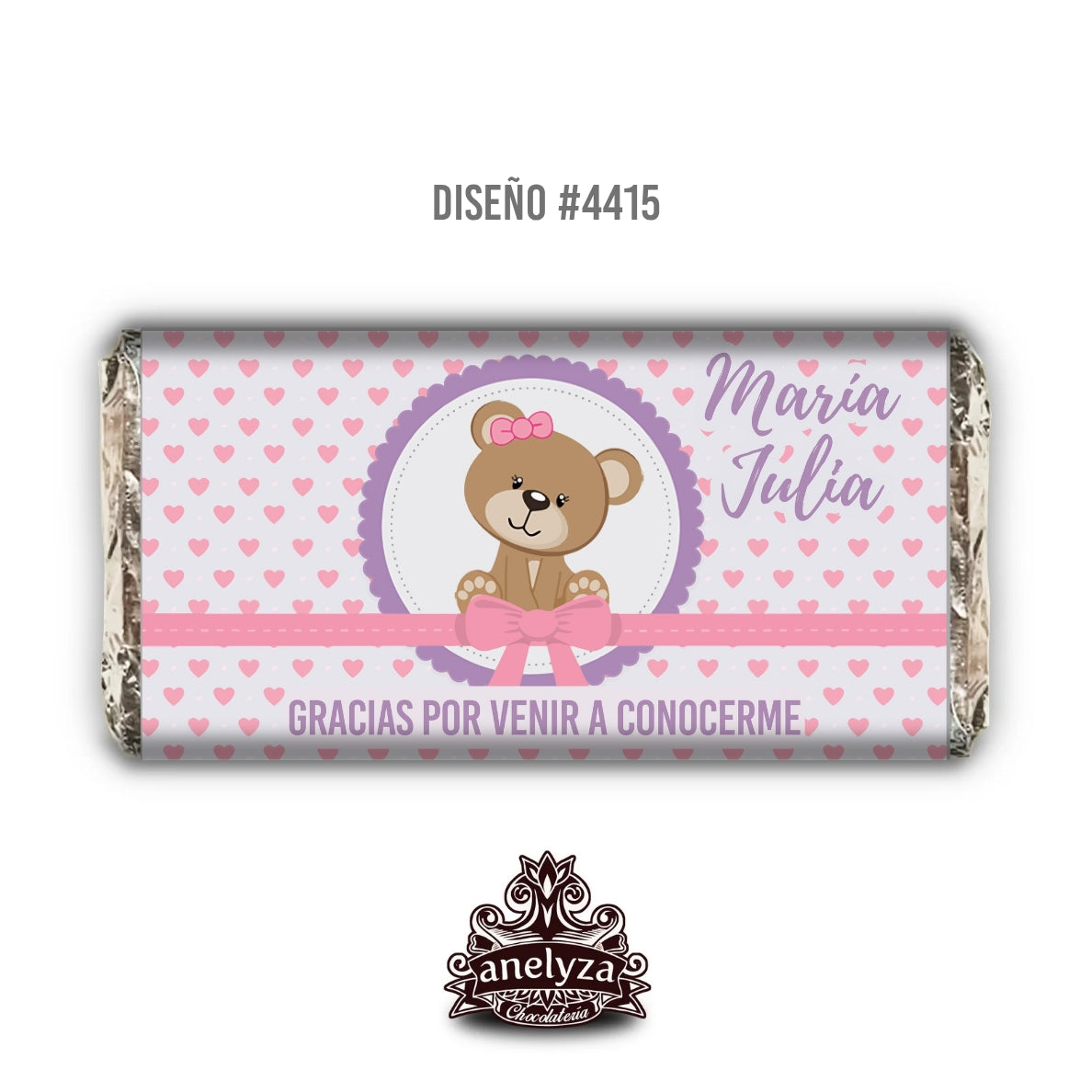 BARRAS DE CHOCOLATE PERSONALIZADAS DISEÑO #4415 OSITA NACIMIENTO/BABY SHOWER