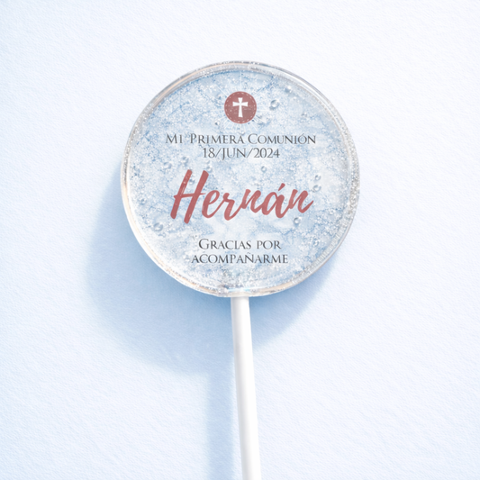 PALETAS DE CARAMELO PERSONALIZADAS DISEÑO #46298-4 MARMOL AZUL PRIMERA COMUNIÓN