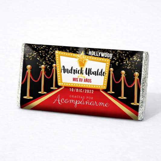 BARRAS DE CHOCOLATE PERSONALIZADAS DISEÑO #90418 HOLLYWOOD XV AÑOS