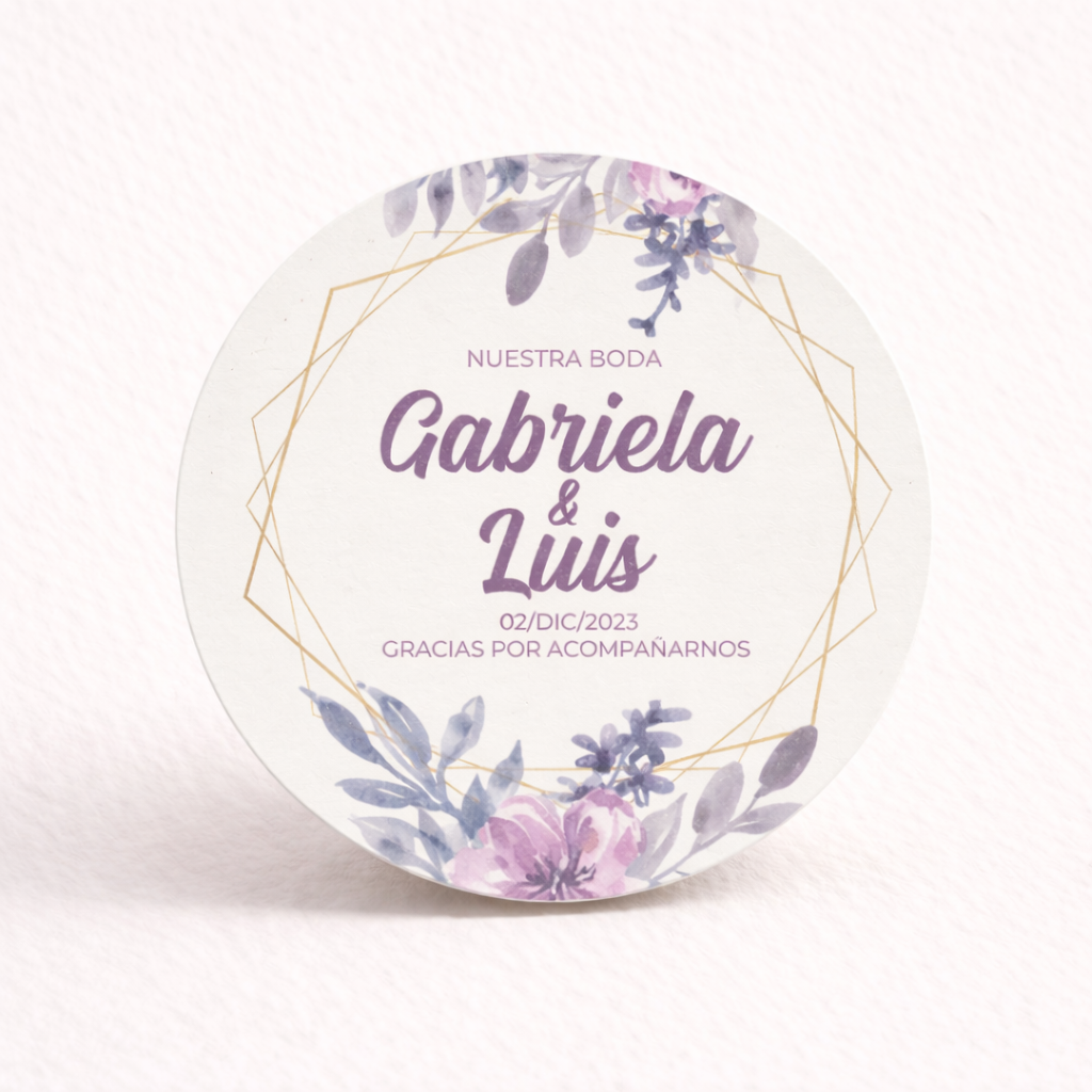 OBLEAS RELLENAS PERSONALIZADAS DISEÑO #5946 FLORES MORADO BODAS