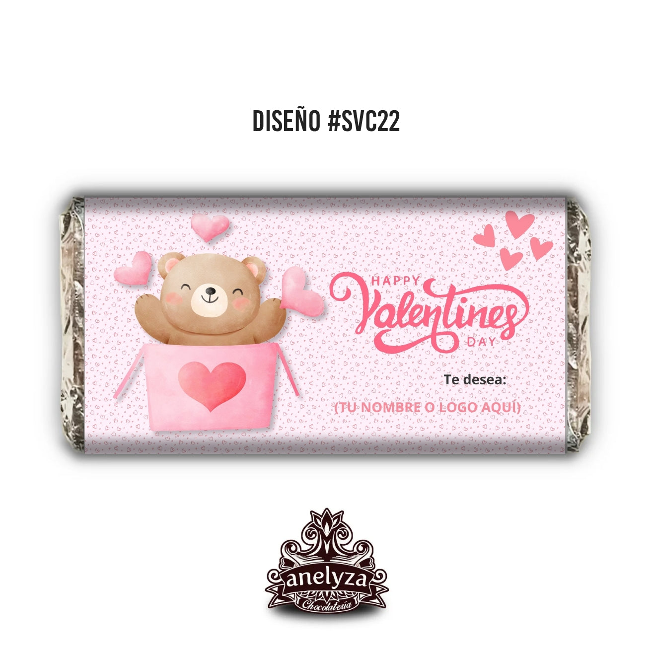 BARRAS DE CHOCOLATE PERSONALIZADAS DISEÑO #SVC22 SAN VALENTIN OSITO DIA DEL AMOR Y LA AMISTAD