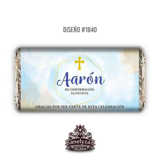 BARRAS DE CHOCOLATE PERSONALIZADAS DISEÑO #1840 AZUL BAUTIZO/PRIMERA COMUNIÓN