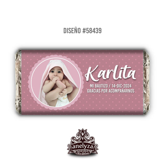 BARRAS DE CHOCOLATE PERSONALIZADAS DISEÑO #58439 CON TU FOTO PARA BAUTIZO/PRIMERA COMUNIÓN