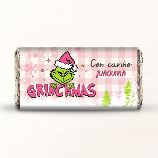 BARRAS DE CHOCOLATE PERSONALIZADAS DISEÑO #GMC643 GRINCH NAVIDAD